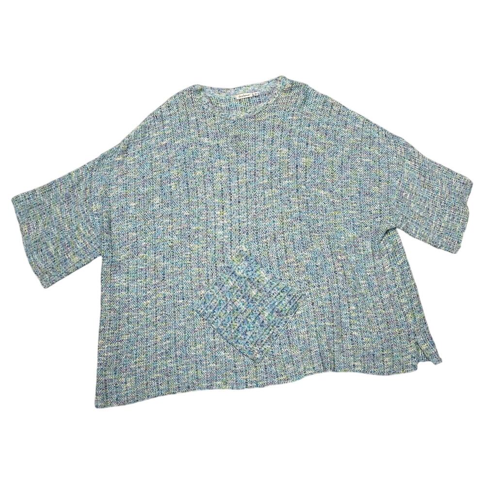 Textures Blue Knit Top Boxy Fiber Art To Wear Lagenlook Size 3